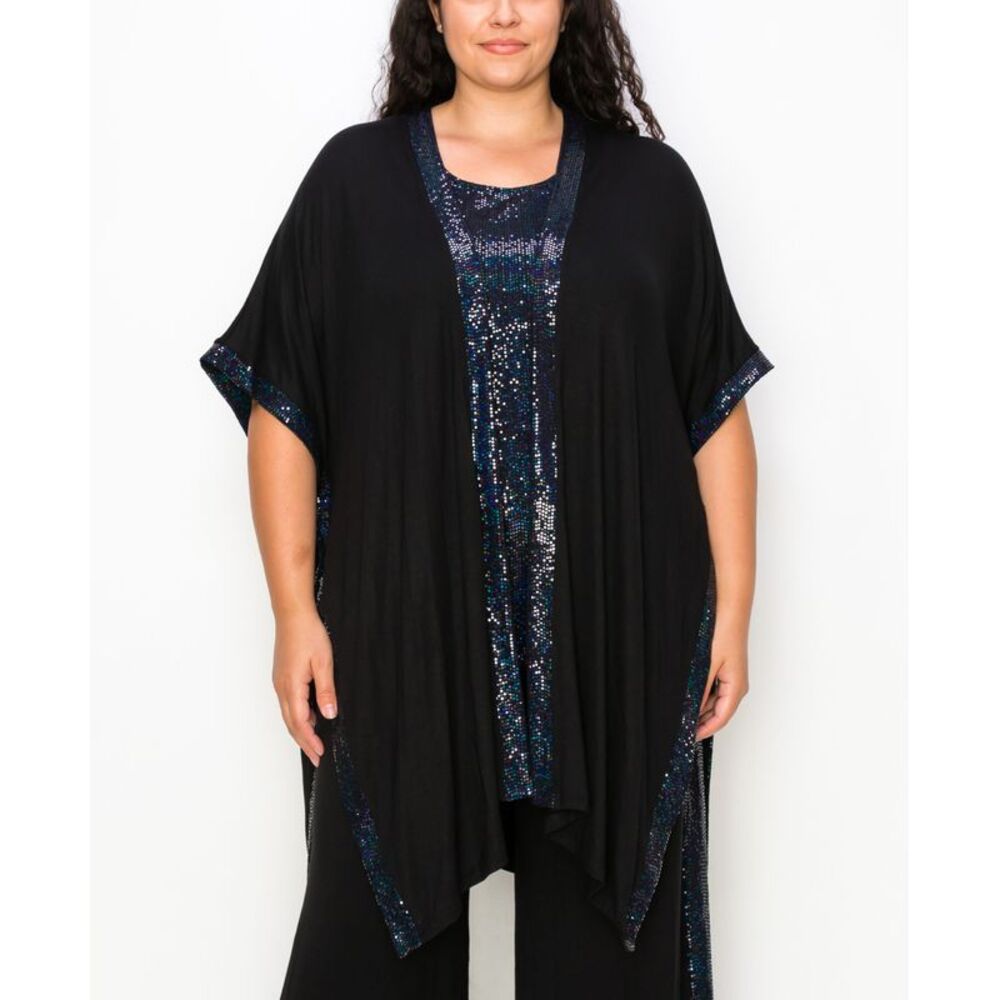 Plus Size Sequin Contrast Kimono Top